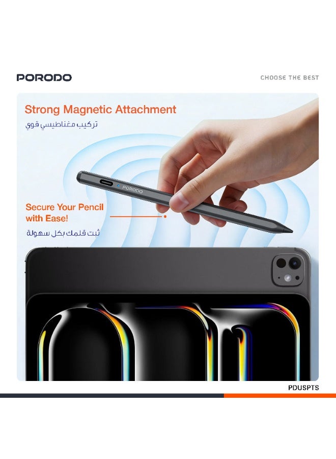 porodo Universal Smart Pencil with Touch Switch - Black - Image 3
